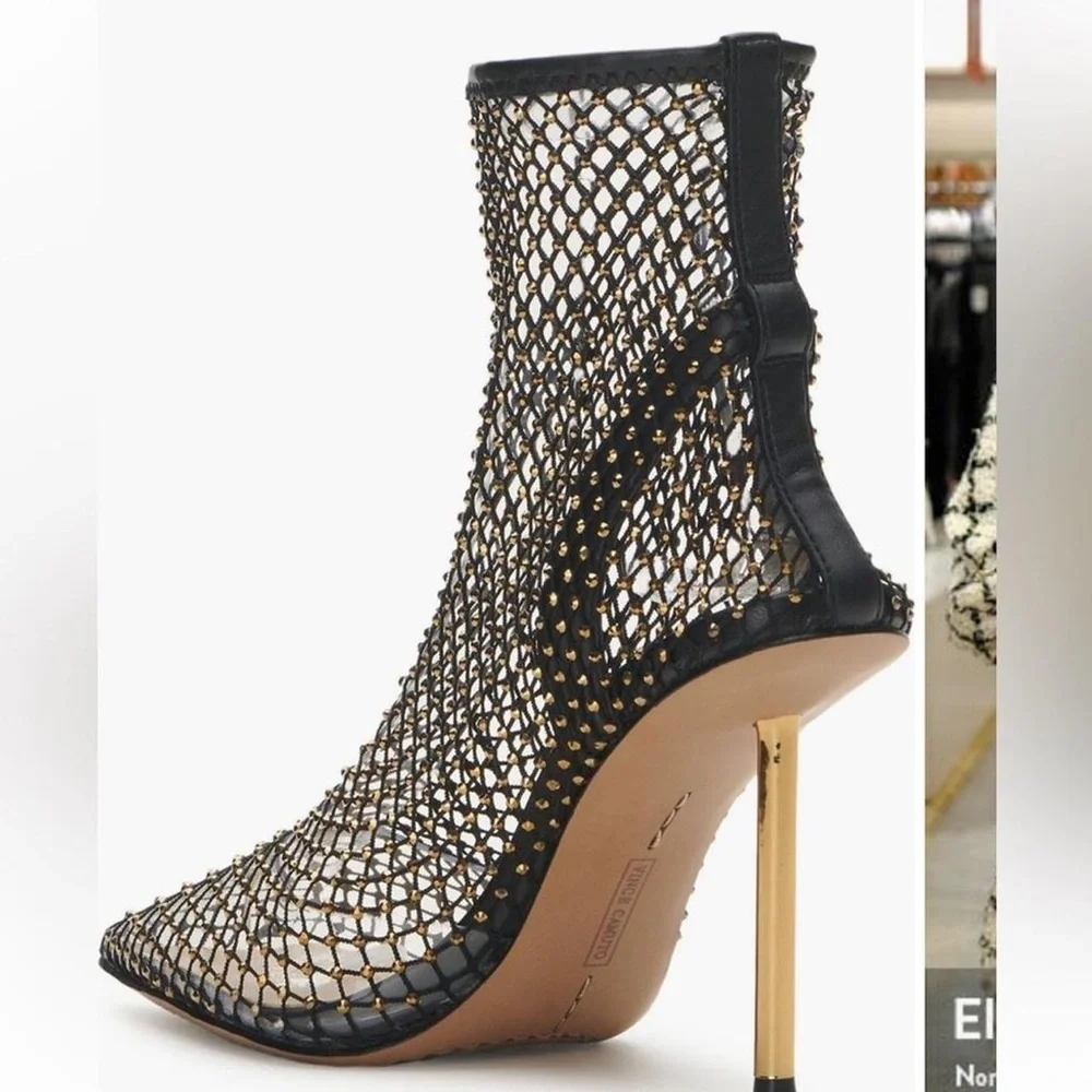 Vince Camuto Kiskia Fishnet black point toe ankle boots Sz8 worn once MSRP: $195 - Picture 3 of 11